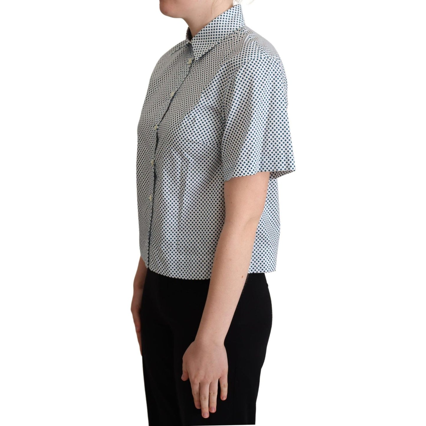 Dolce & Gabbana Elegant Polka Dot Cotton Polo Shirt Blouse Top Dolce & Gabbana Dark Gray