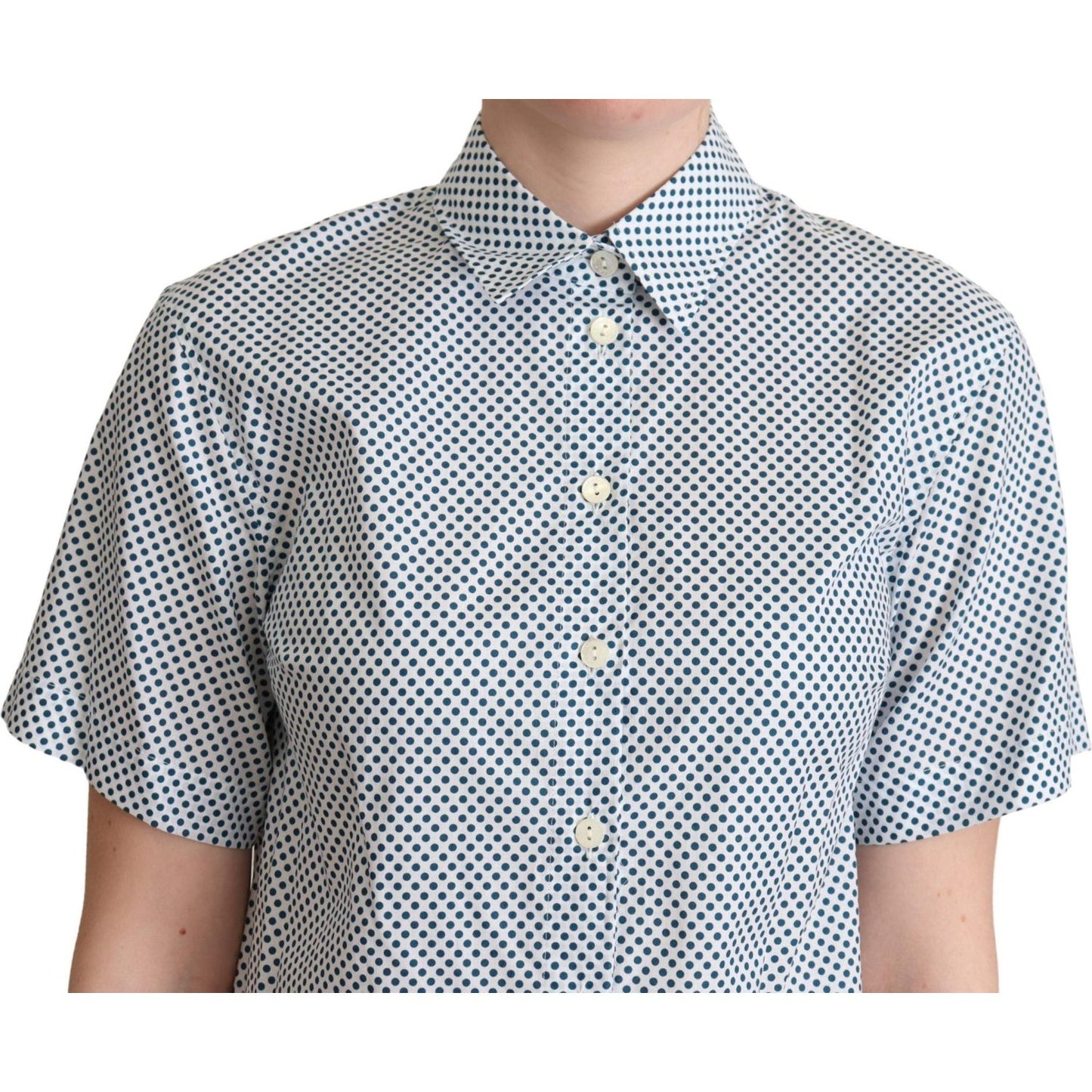 Dolce & Gabbana Elegant Polka Dot Cotton Polo Shirt Blouse Top Dolce & Gabbana Light Gray
