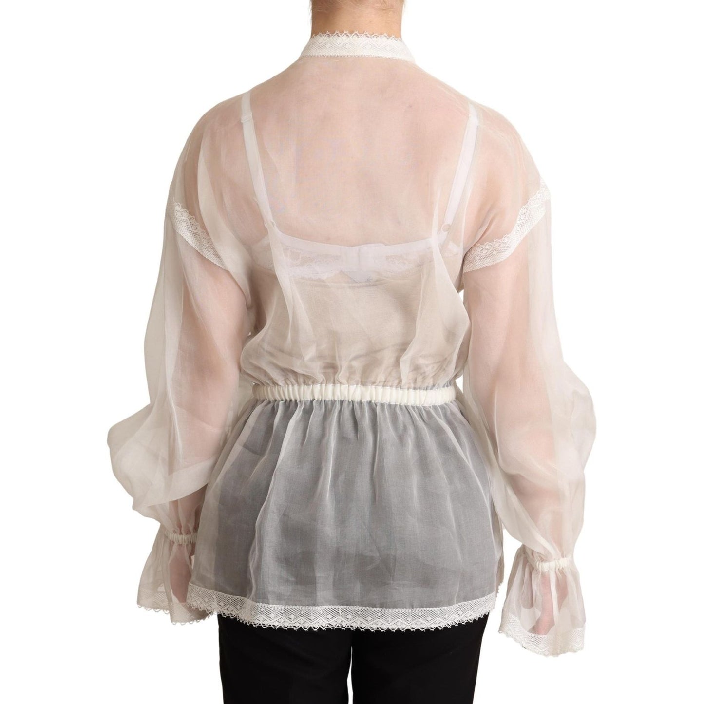 Dolce & Gabbana Elegant White Silk-Cotton Ascot Blouse Dolce & Gabbana Gray