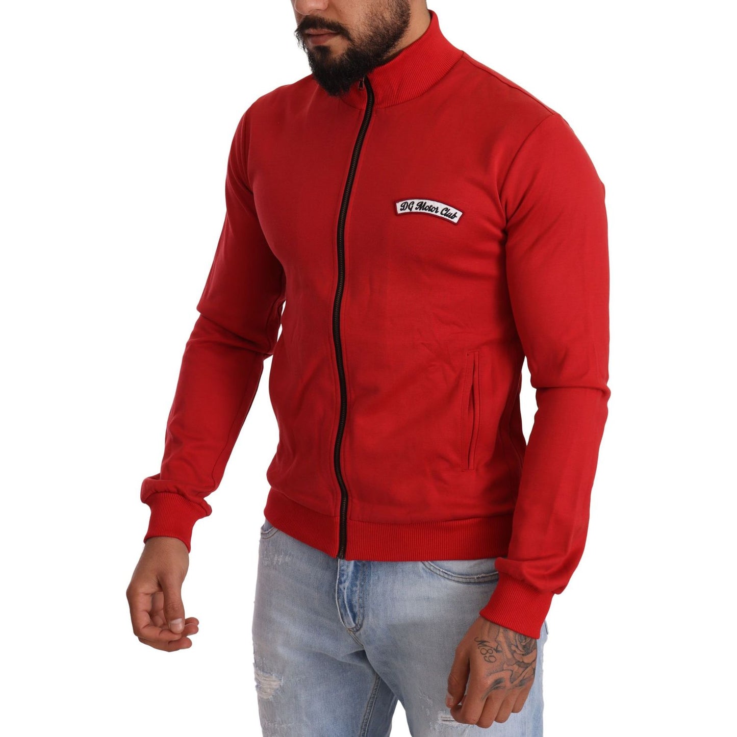 Dolce & Gabbana Elegant Red Full Zip Sweater with DG Motor Club Motif MAN SWEATERS Dolce & Gabbana Brown
