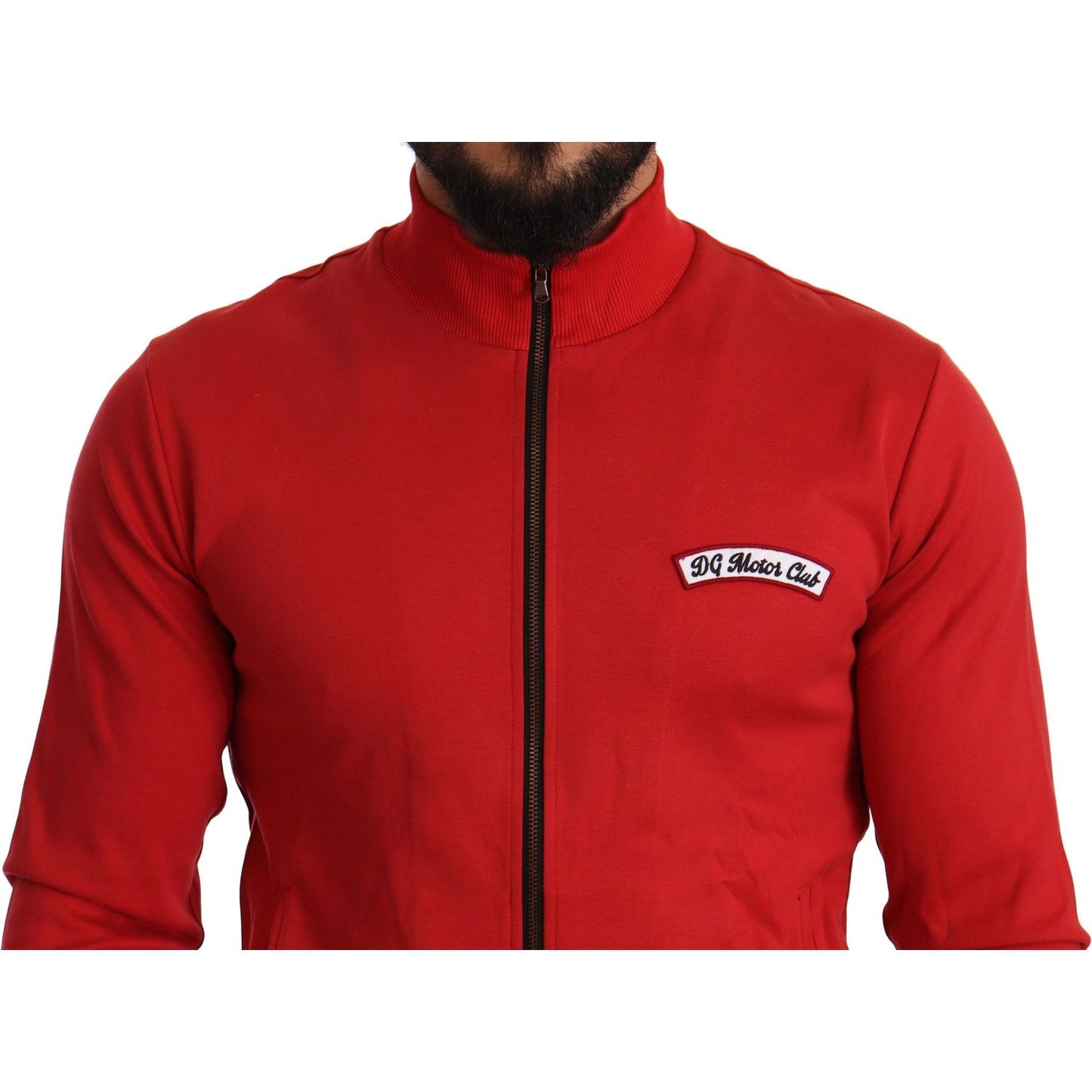 Dolce & Gabbana Elegant Red Full Zip Sweater with DG Motor Club Motif MAN SWEATERS Dolce & Gabbana Firebrick