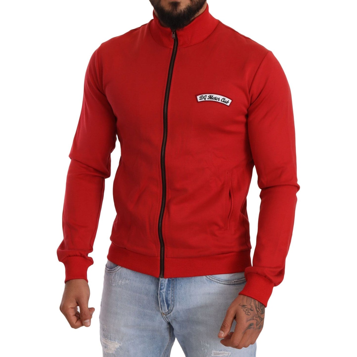 Dolce & Gabbana Elegant Red Full Zip Sweater with DG Motor Club Motif MAN SWEATERS Dolce & Gabbana Brown