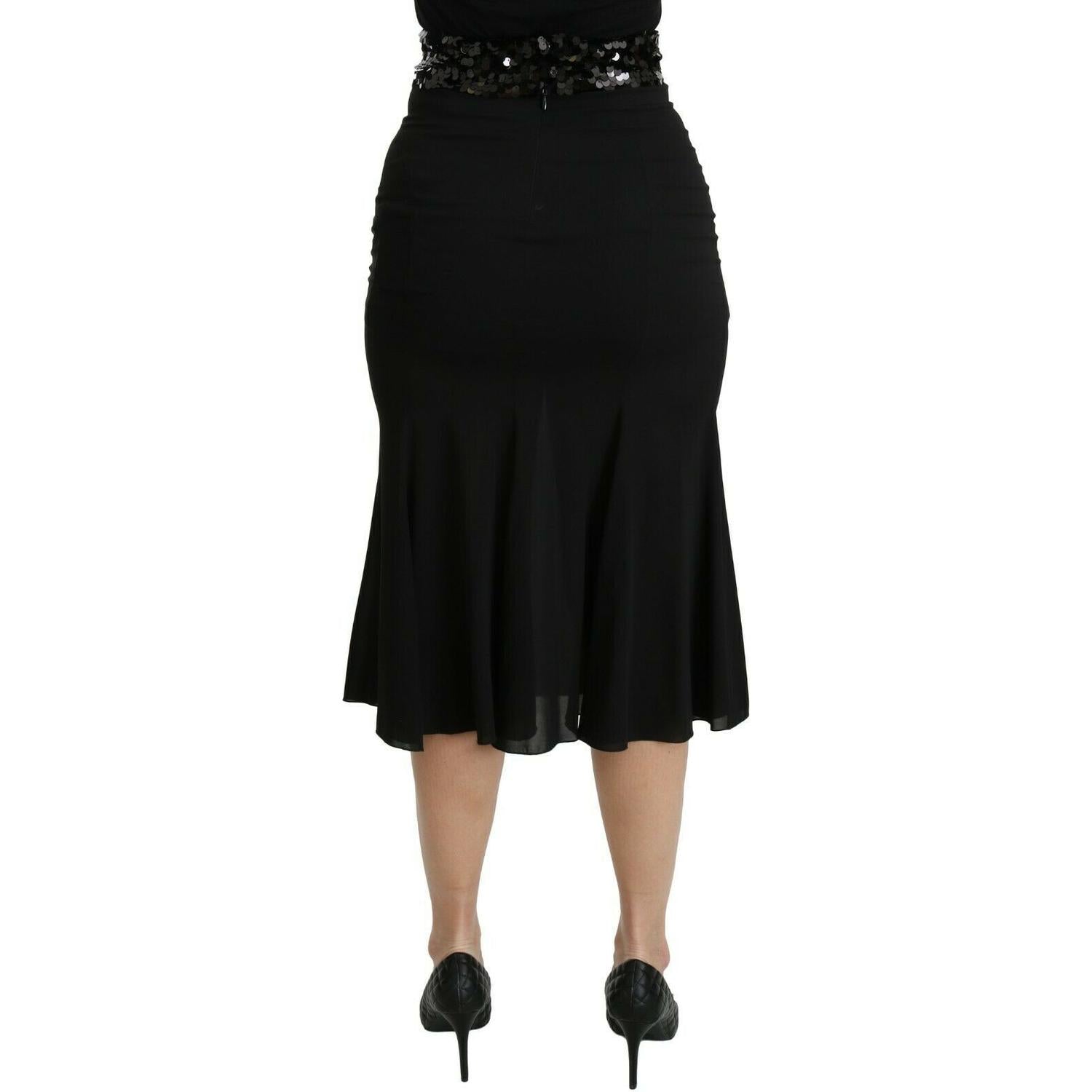Dolce & Gabbana Black Mermaid High Waist Midi Silk Skirt