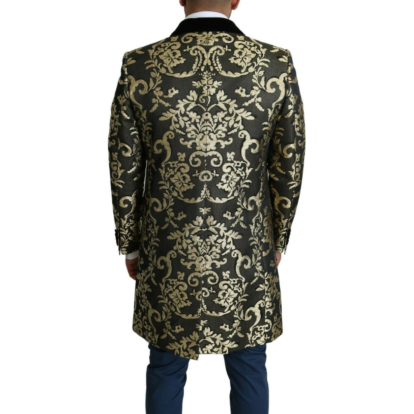 Dolce & Gabbana Black Gold Jacquard Long Coat SICILIA Jacket JKT2723- 46