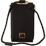 Dolce & Gabbana Black Leather Logo Plaque Neck Strap Card Coin Wallet VAS12893