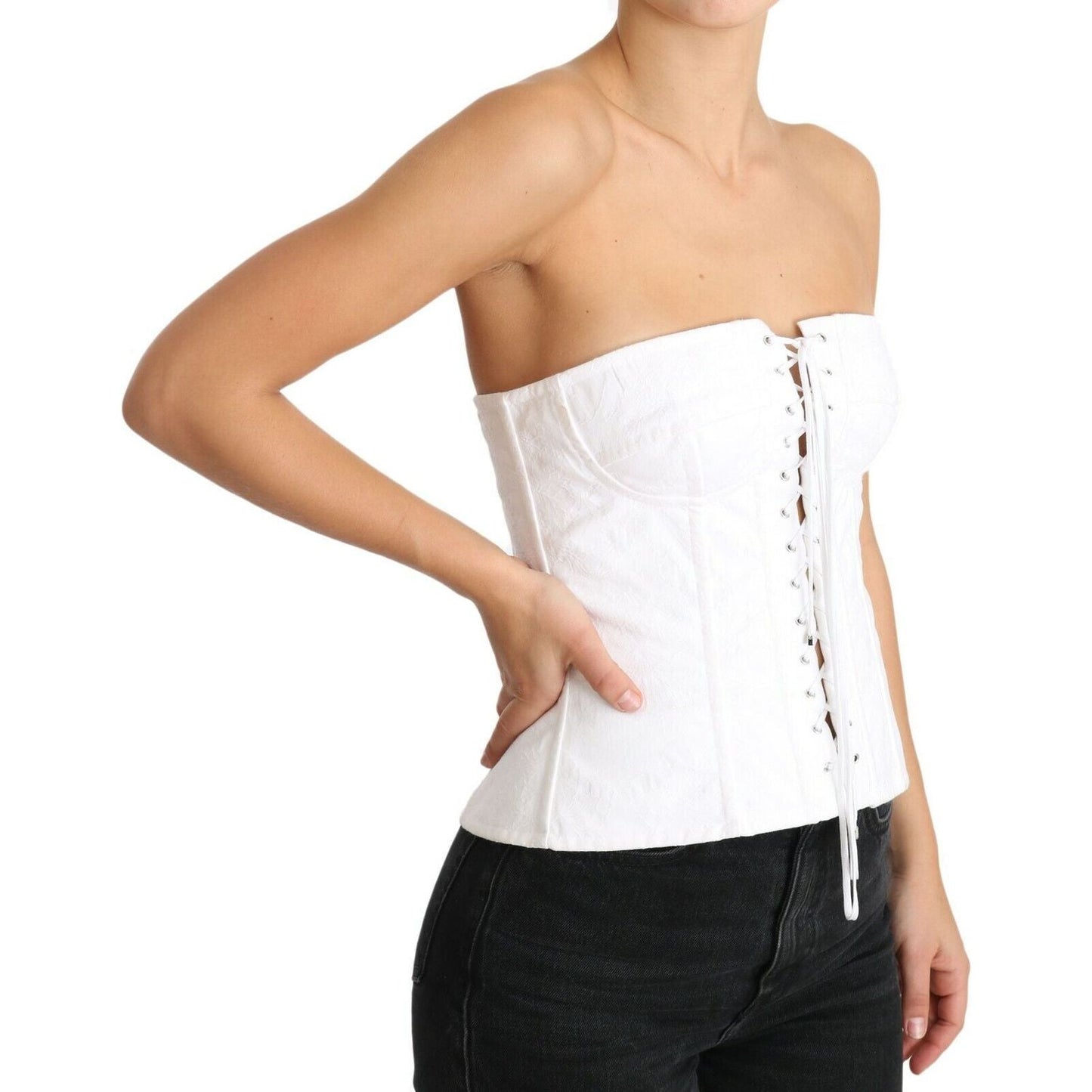 Dolce & Gabbana Elegant White Strapless Corset Top WOMAN TOPS AND SHIRTS Dolce & Gabbana Black