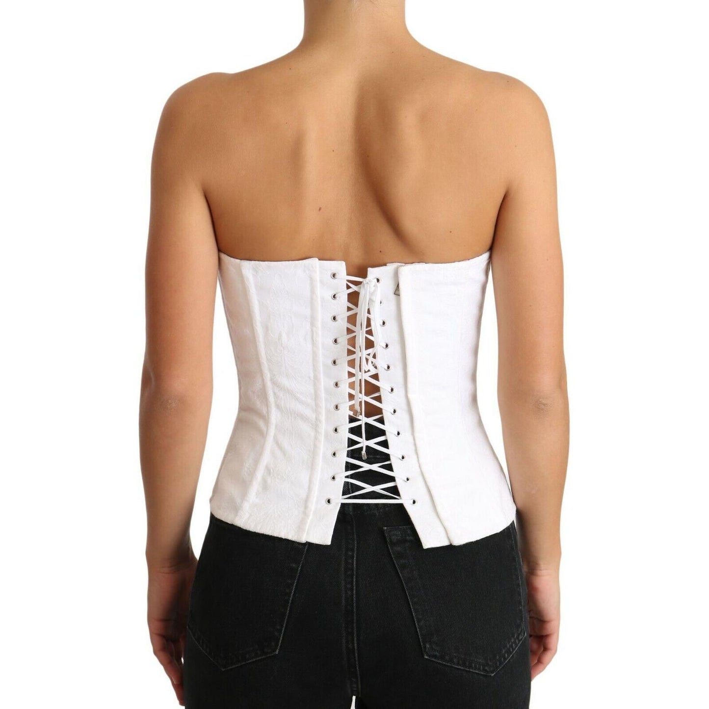 Dolce & Gabbana Elegant White Strapless Corset Top WOMAN TOPS AND SHIRTS Dolce & Gabbana Rosy Brown