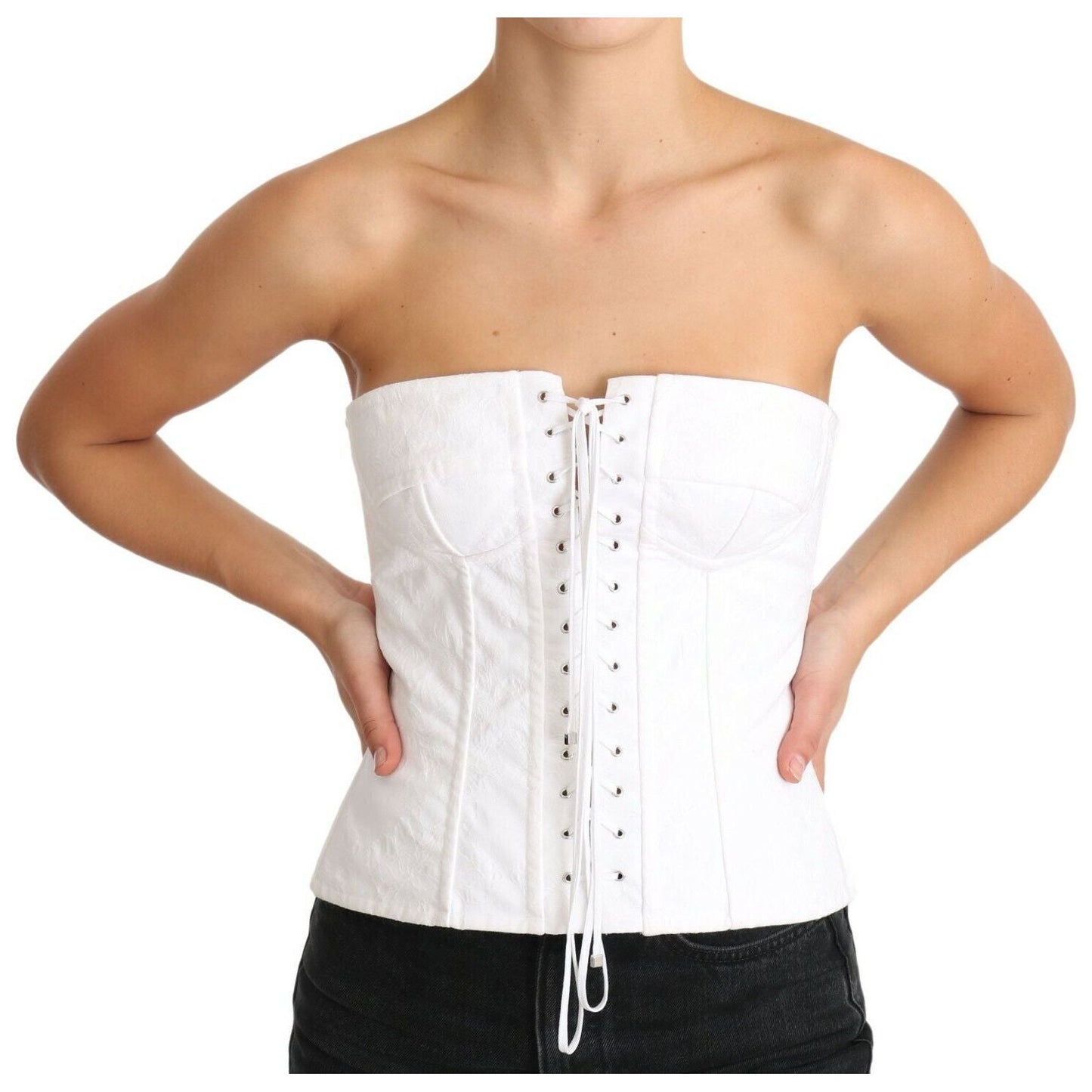Dolce & Gabbana Elegant White Strapless Corset Top WOMAN TOPS AND SHIRTS Dolce & Gabbana Tan