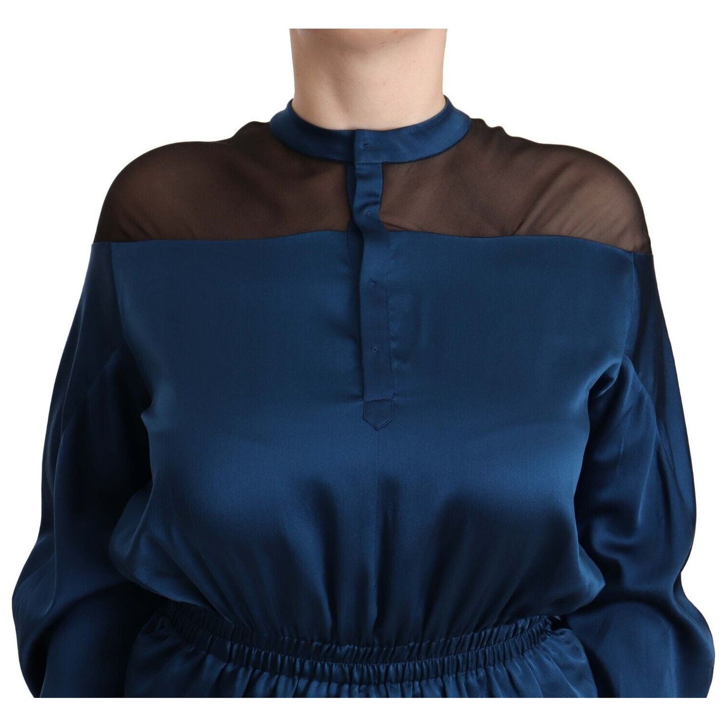 Masha Ma Blue Silk Long Sleeves Elastic Waist Top Blouse WOMAN TOPS AND SHIRTS