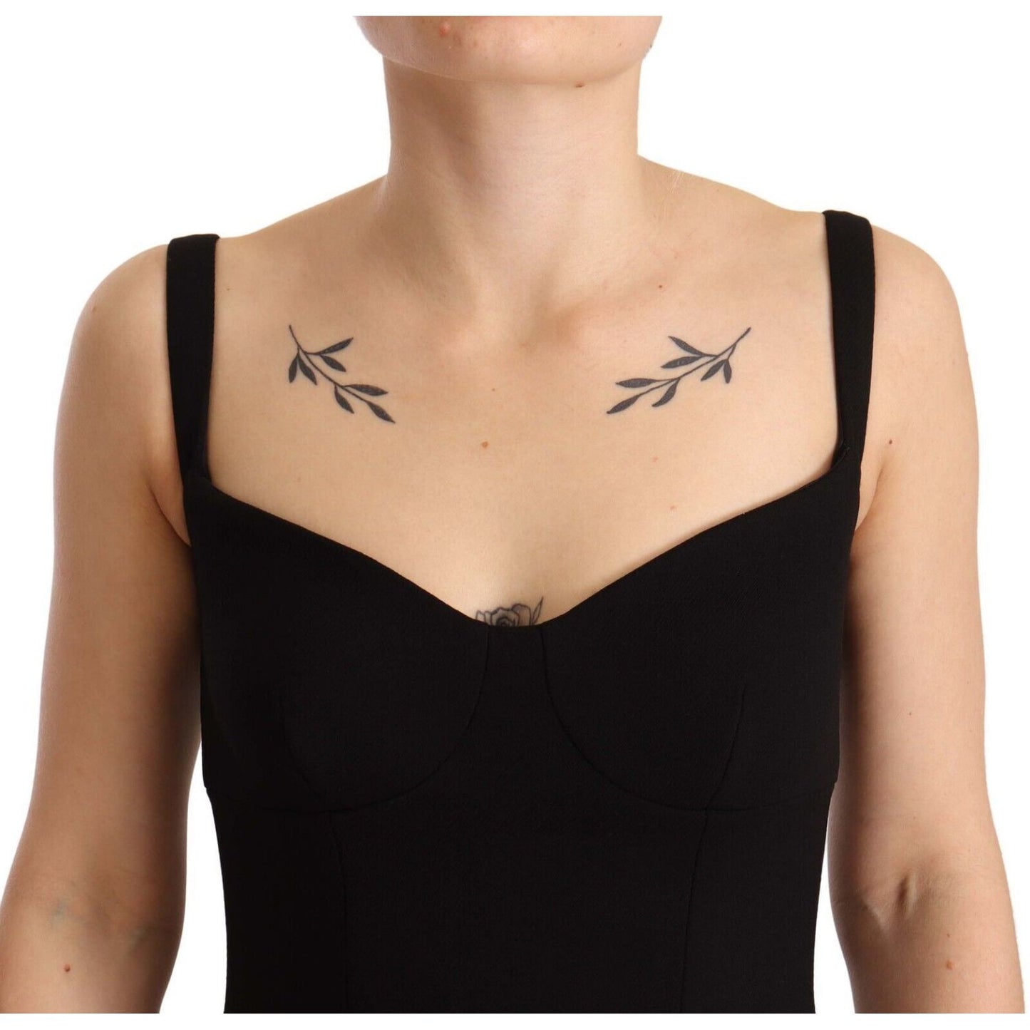 Dolce & Gabbana Black Fit Flare Wool Stretch Sheath Dress