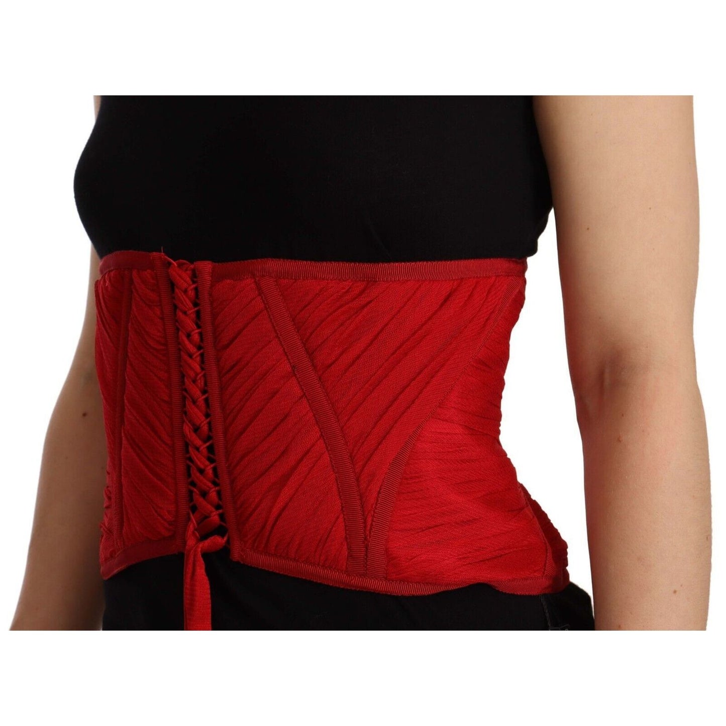 Dolce & Gabbana Red Corset Belt Stretch Waist Strap Silk Top
