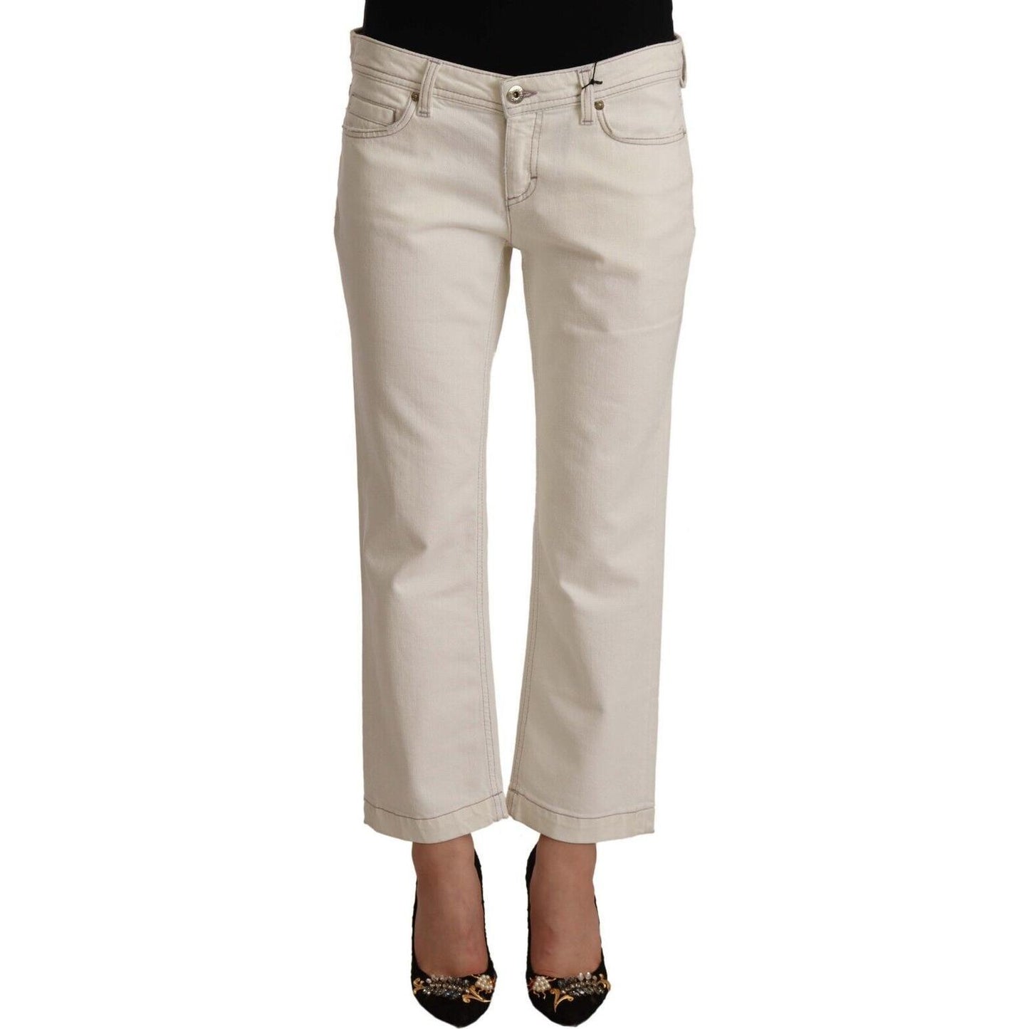 Dolce & Gabbana Off White Cotton Flared Cropped Denim Jeans PAN72350 - 29