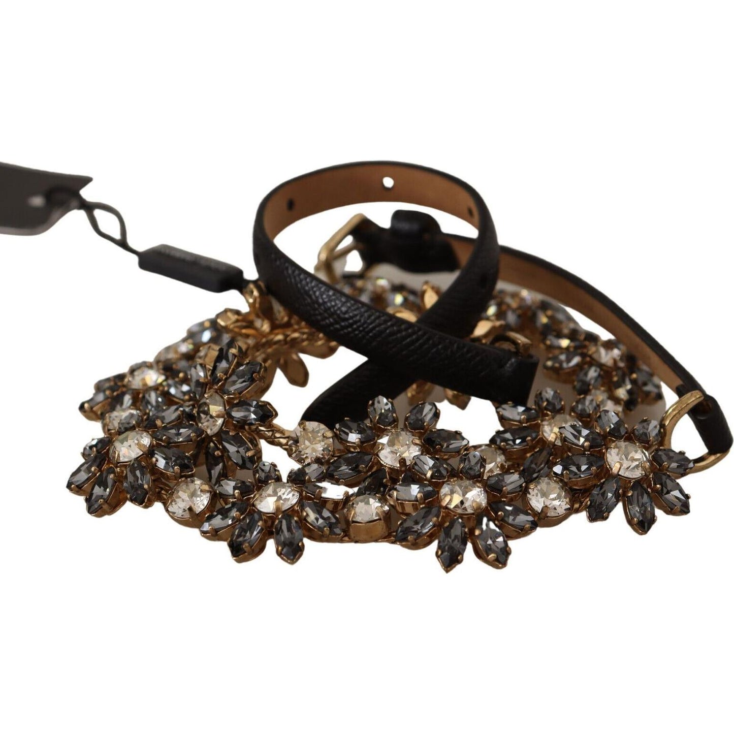 Dolce & Gabbana Elegant Crystal Daisy Chain Leather Belt WOMAN BELTS Dolce & Gabbana Dark Slate Gray