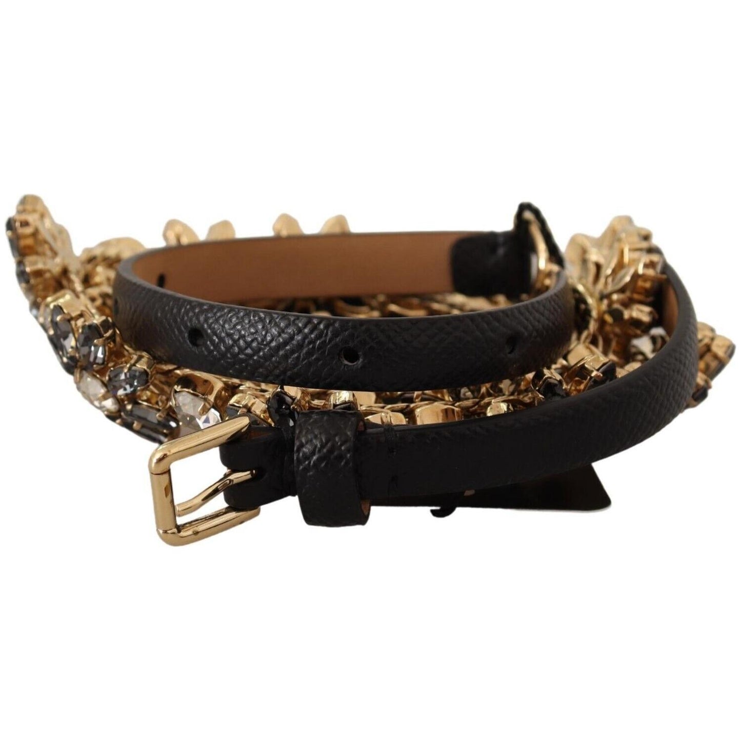 Dolce & Gabbana Elegant Crystal Daisy Chain Leather Belt WOMAN BELTS Dolce & Gabbana Black