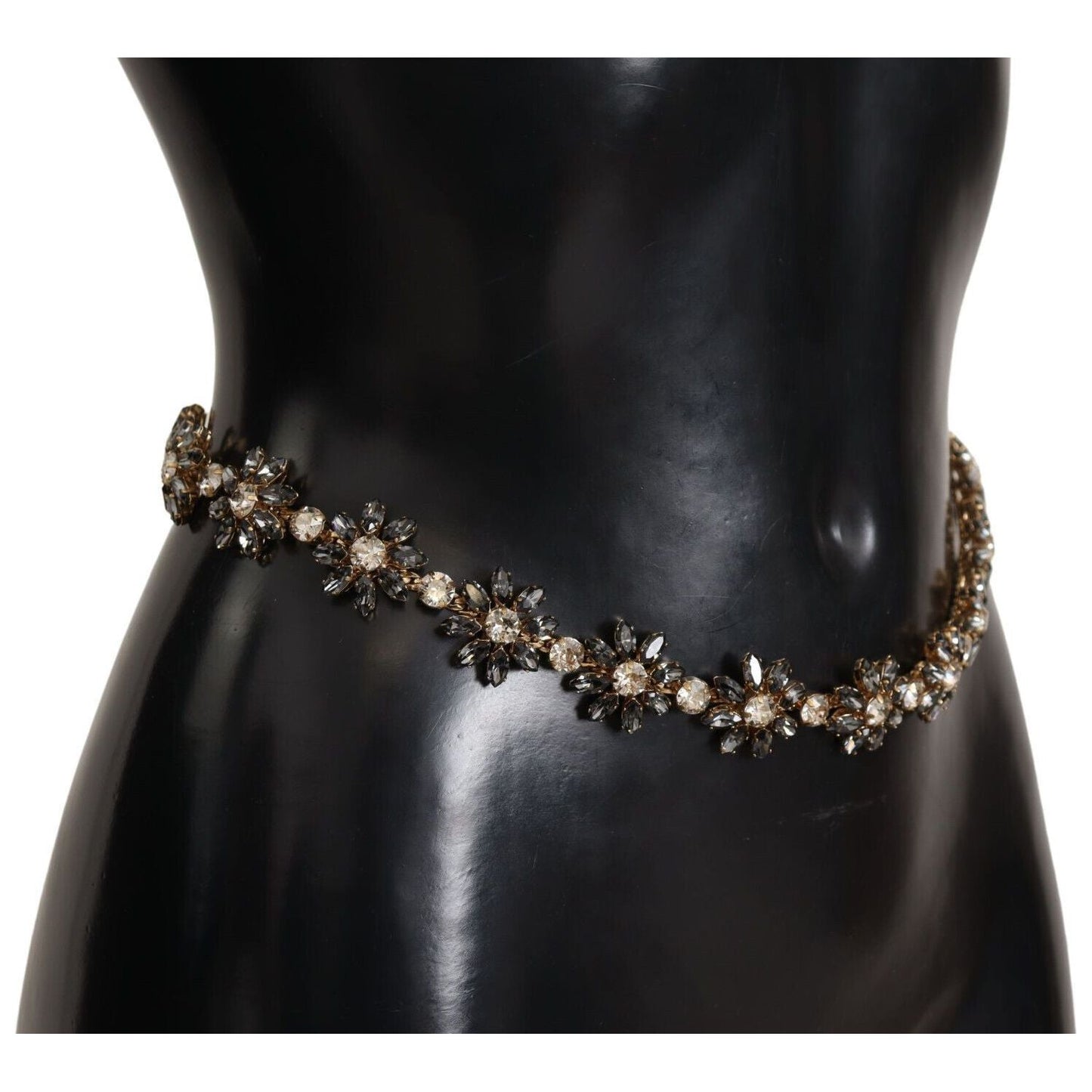 Dolce & Gabbana Elegant Crystal Daisy Chain Leather Belt WOMAN BELTS Dolce & Gabbana Black