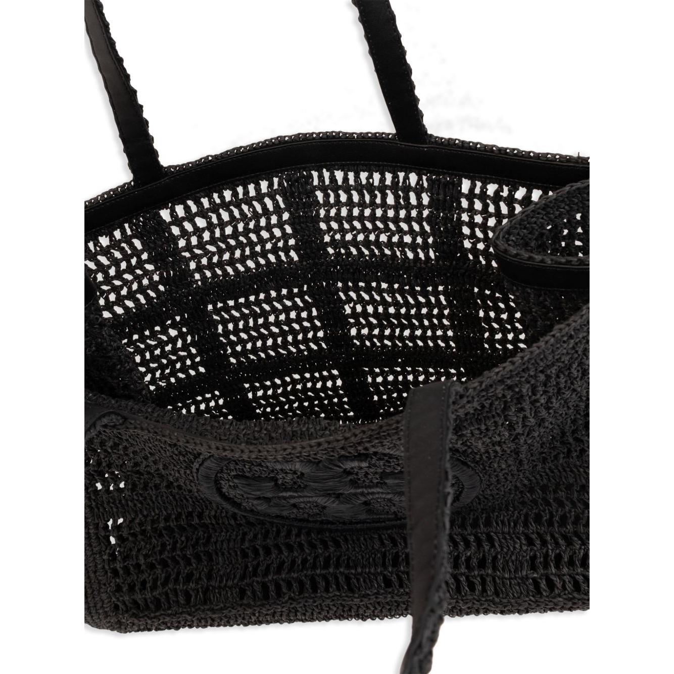Tory Burch Large Ella Crochet Tote Bag Shopper Tory Burch Black