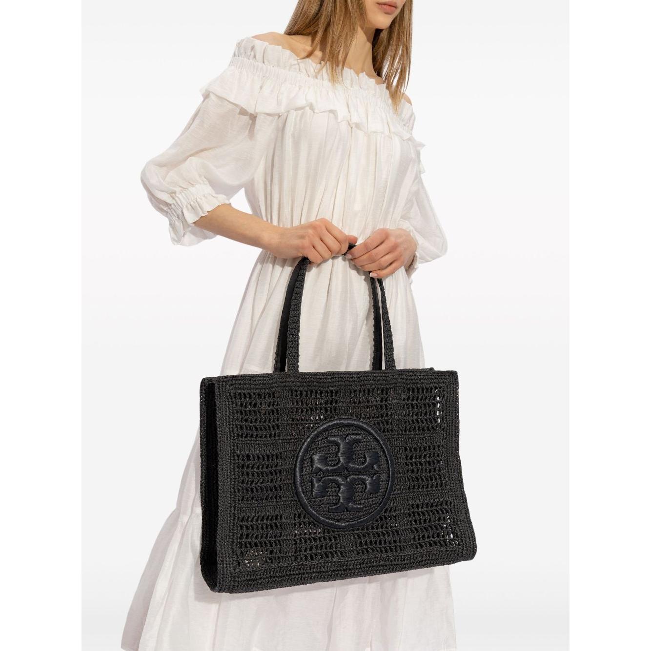 Tory Burch Large Ella Crochet Tote Bag Shopper Tory Burch Dark Slate Gray