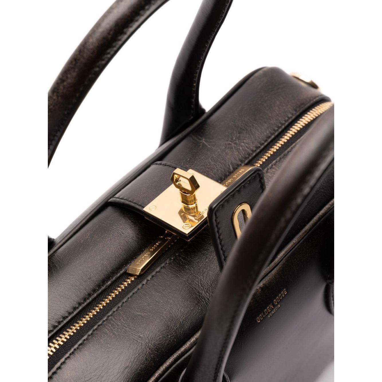 Golden Goose Vita Bag in smooth black leather and gold details GWA00470A00086790100-P25