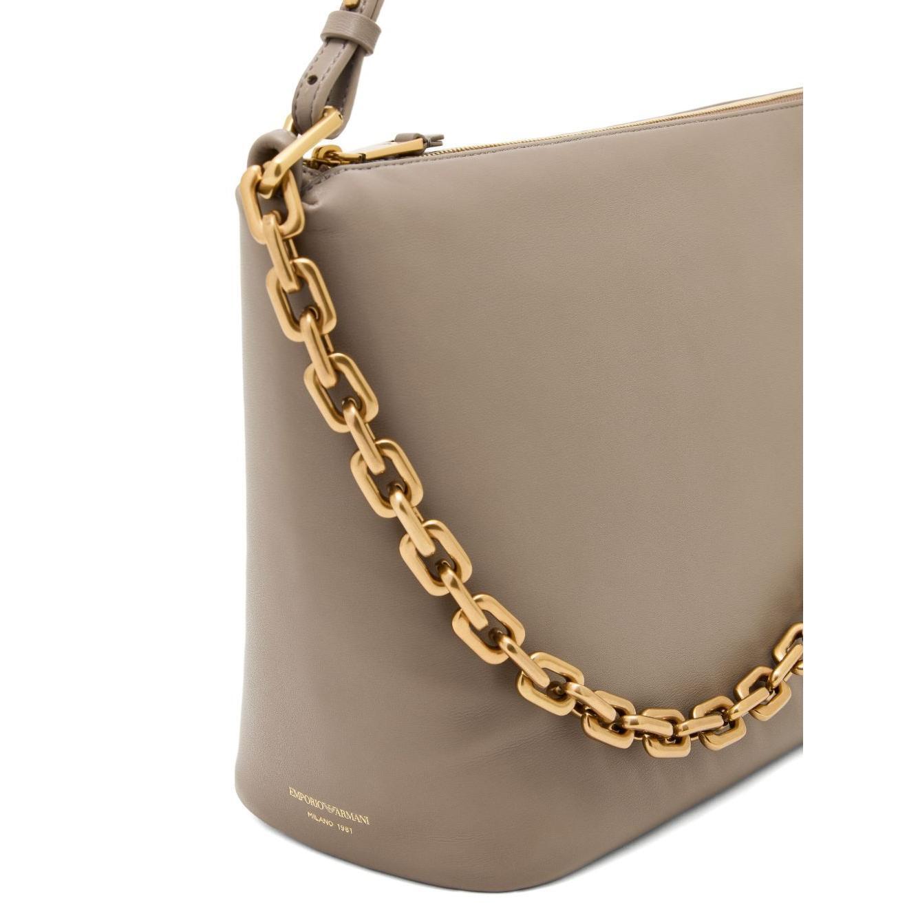 Emporio Armani Medium leather hobo bag with chain EW003123AF19173U6192-AI25