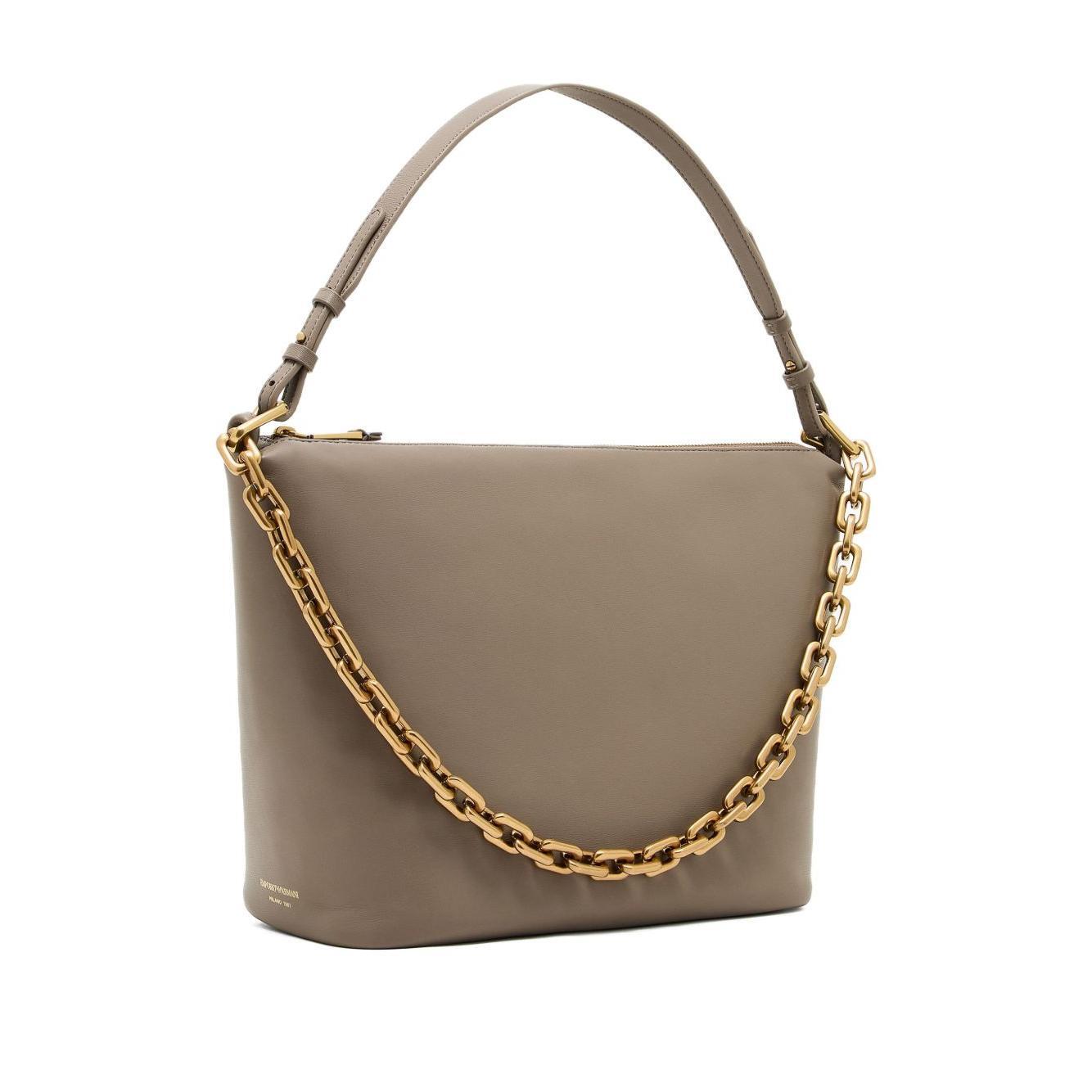 Emporio Armani Medium leather hobo bag with chain EW003123AF19173U6192-AI25