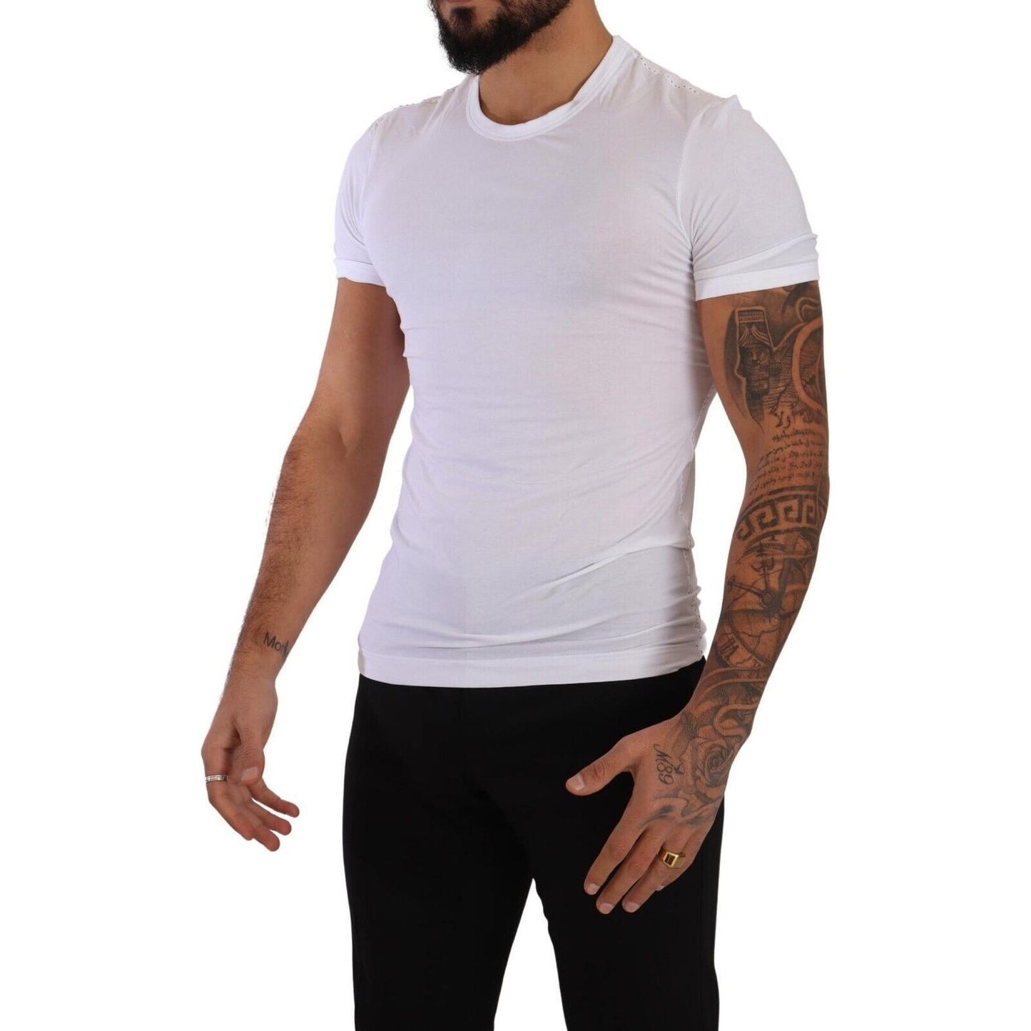 Dolce & Gabbana Elegant White Cotton Blend Round Neck Tee Dolce & Gabbana Thistle