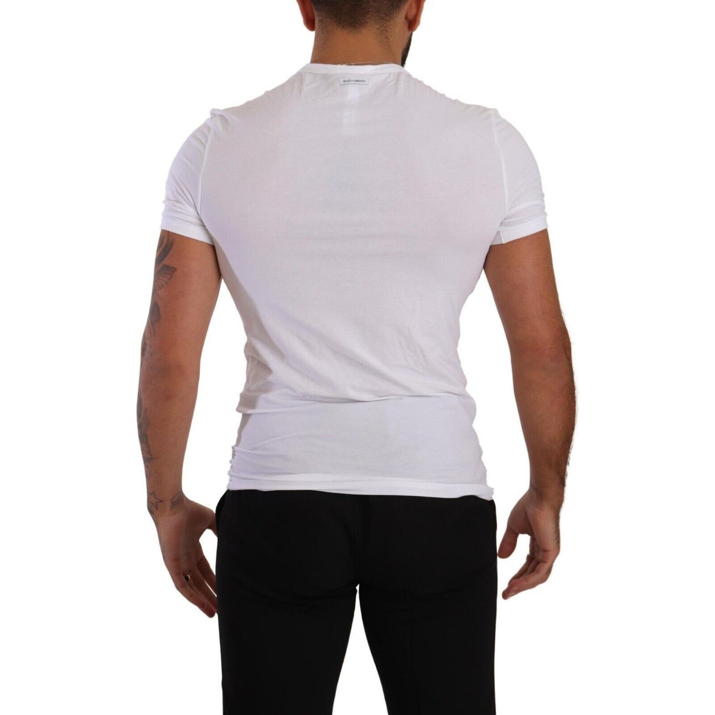 Dolce & Gabbana Elegant White Cotton Blend Round Neck Tee Dolce & Gabbana Black