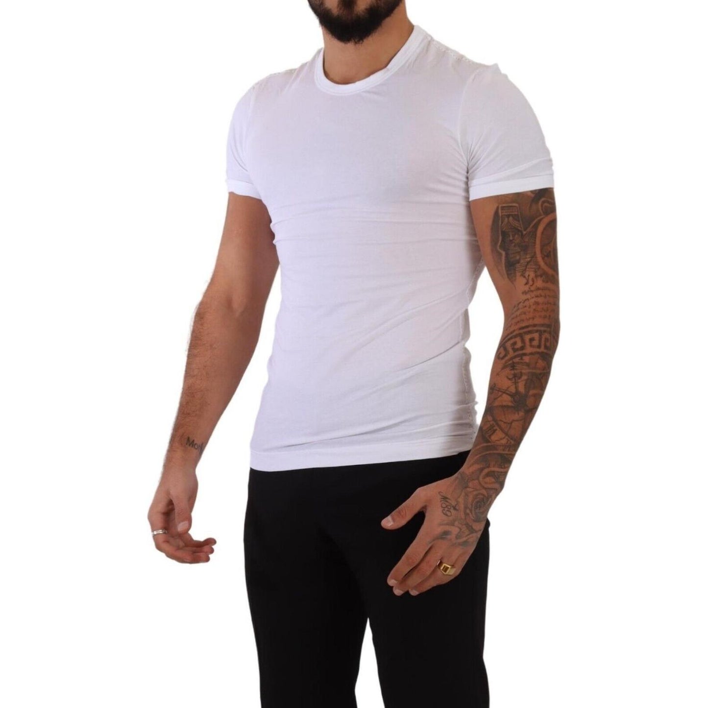 Dolce & Gabbana Elegant White Cotton Blend Round Neck Tee Dolce & Gabbana Black