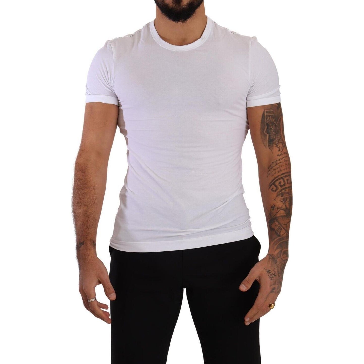 Dolce & Gabbana Elegant White Cotton Blend Round Neck Tee Dolce & Gabbana Black