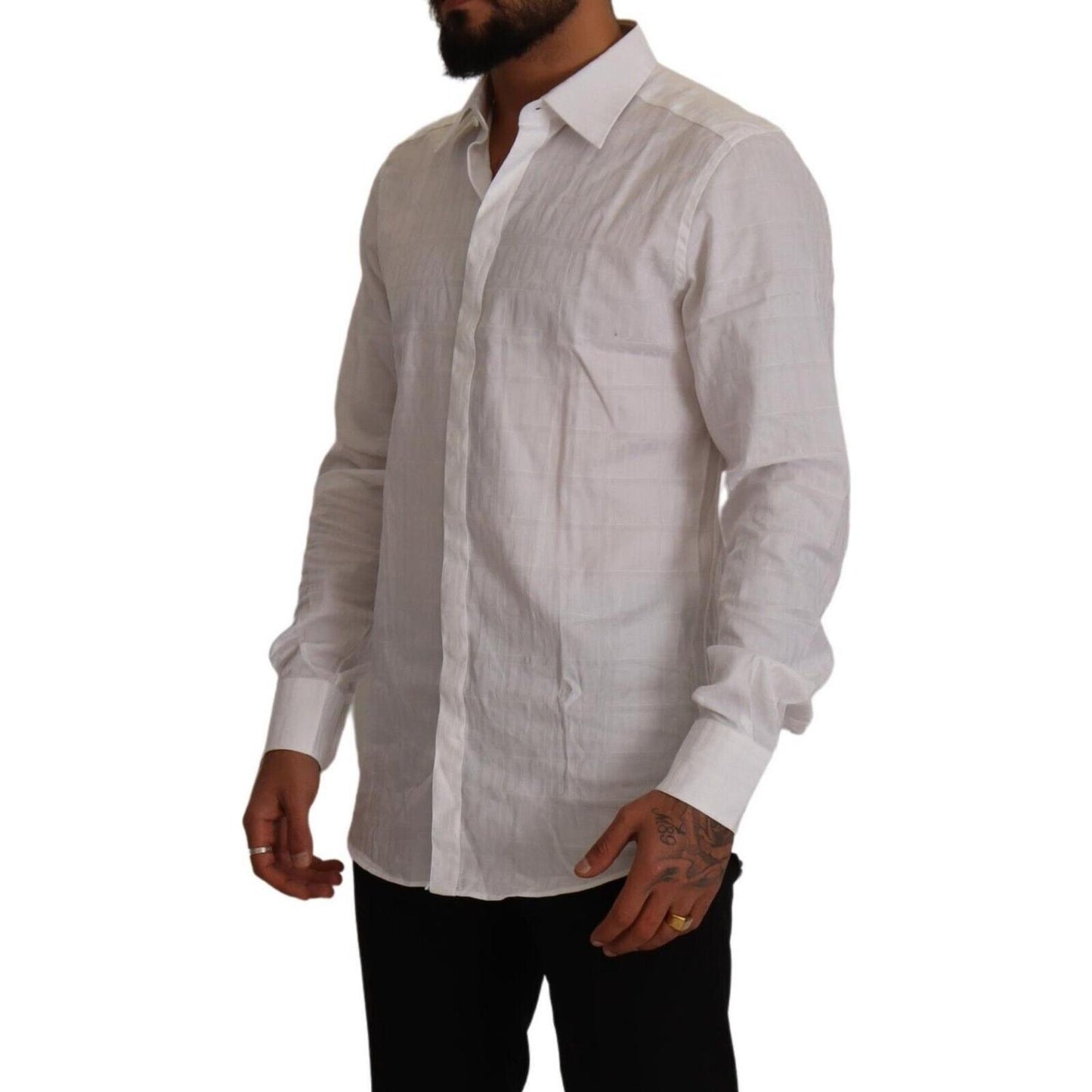 Dolce & Gabbana Elegant White Cotton Dress Shirt - Slim Fit Dolce & Gabbana Rosy Brown