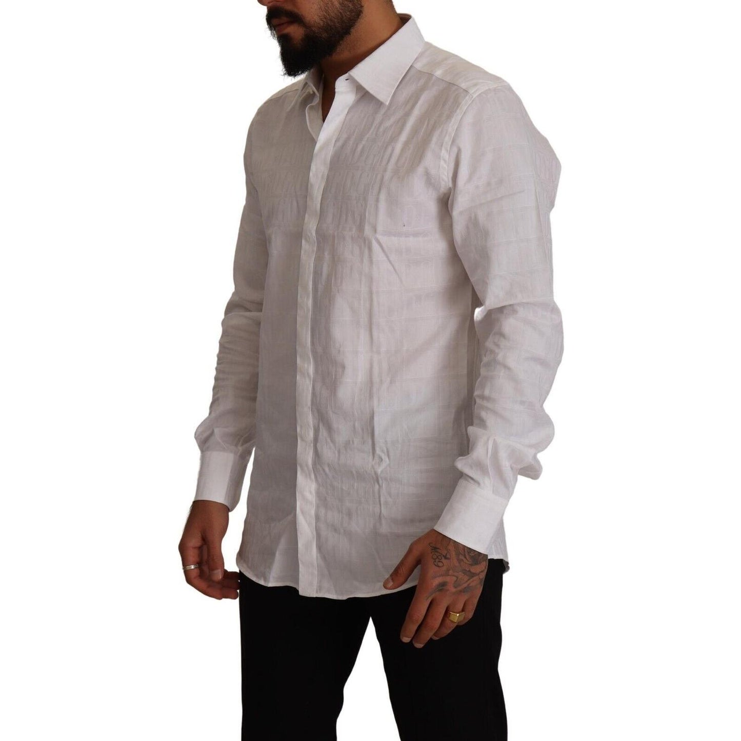 Dolce & Gabbana Elegant White Cotton Dress Shirt - Slim Fit Dolce & Gabbana Rosy Brown