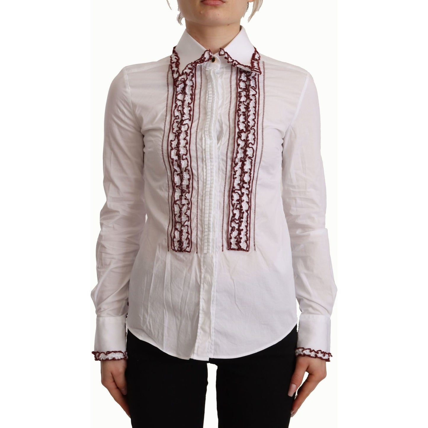 Dolce & Gabbana Elegant White Cotton Long Sleeve Polo Top Dolce & Gabbana Light Gray
