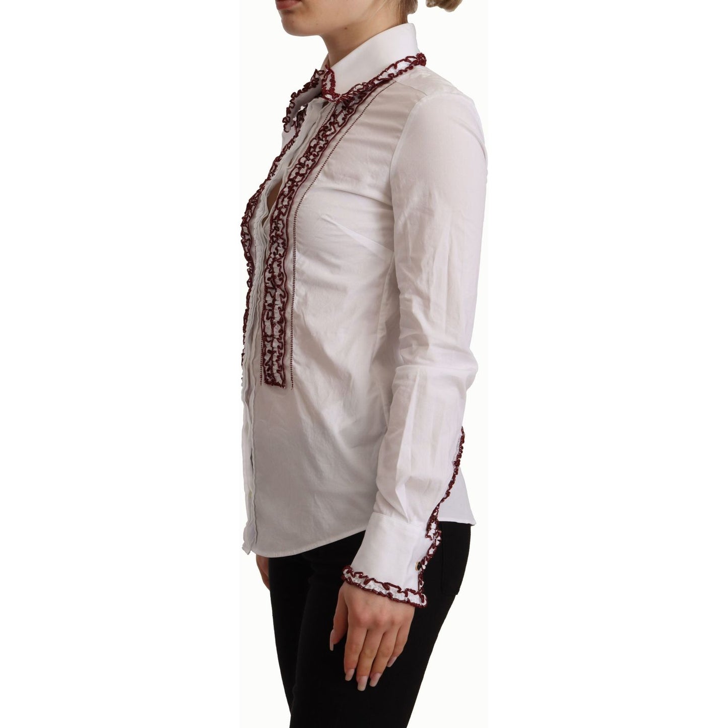 Dolce & Gabbana Elegant White Cotton Long Sleeve Polo Top Dolce & Gabbana Light Gray