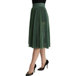 Dolce & Gabbana Metallic Green High Waist A-line Pleated Skirt SKI1801 - 40
