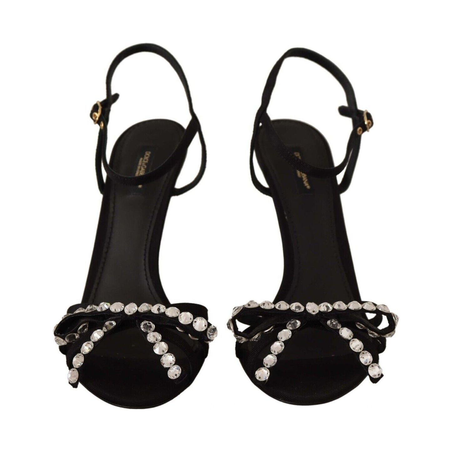 Dolce & Gabbana Black Crystals Ankle Strap Heels Sandals Shoes LA9693-40