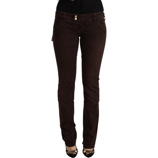 CYCLE Brown Cotton Stretch Low Waist Slim Fit Denim Jeans