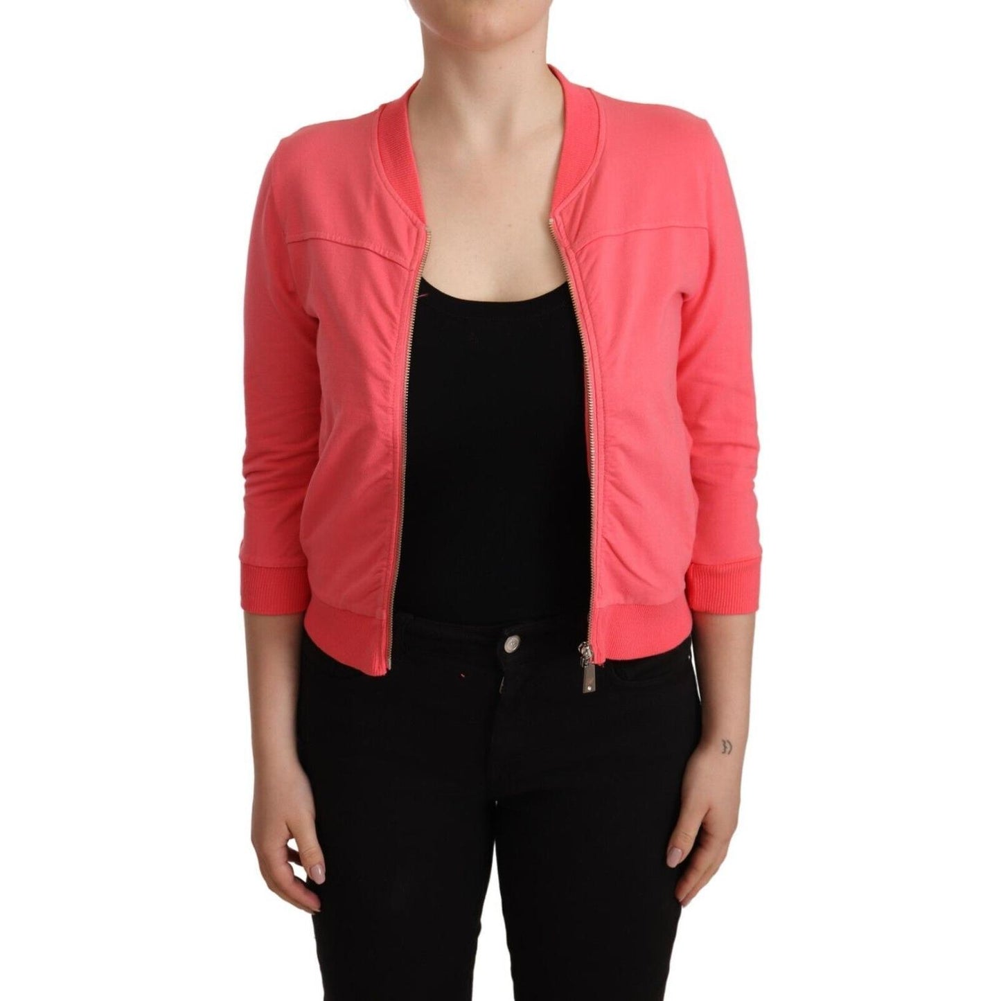 Blumarine Pink 3/4 Sleeve Zip Embellished Sweater