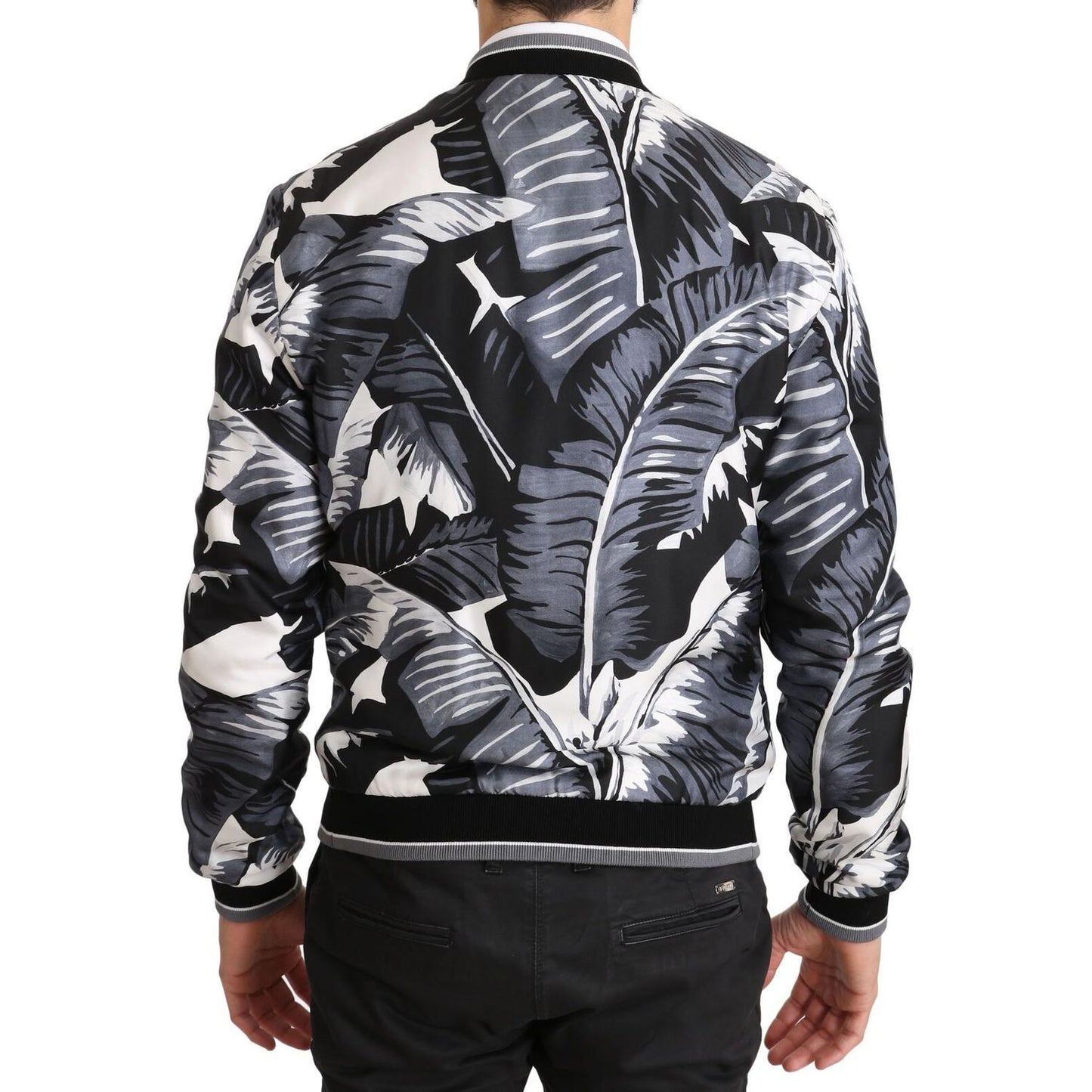 Dolce & Gabbana Elegant Banana Leaf Print Silk Bomber Jacket Dolce & Gabbana Dark Slate Gray