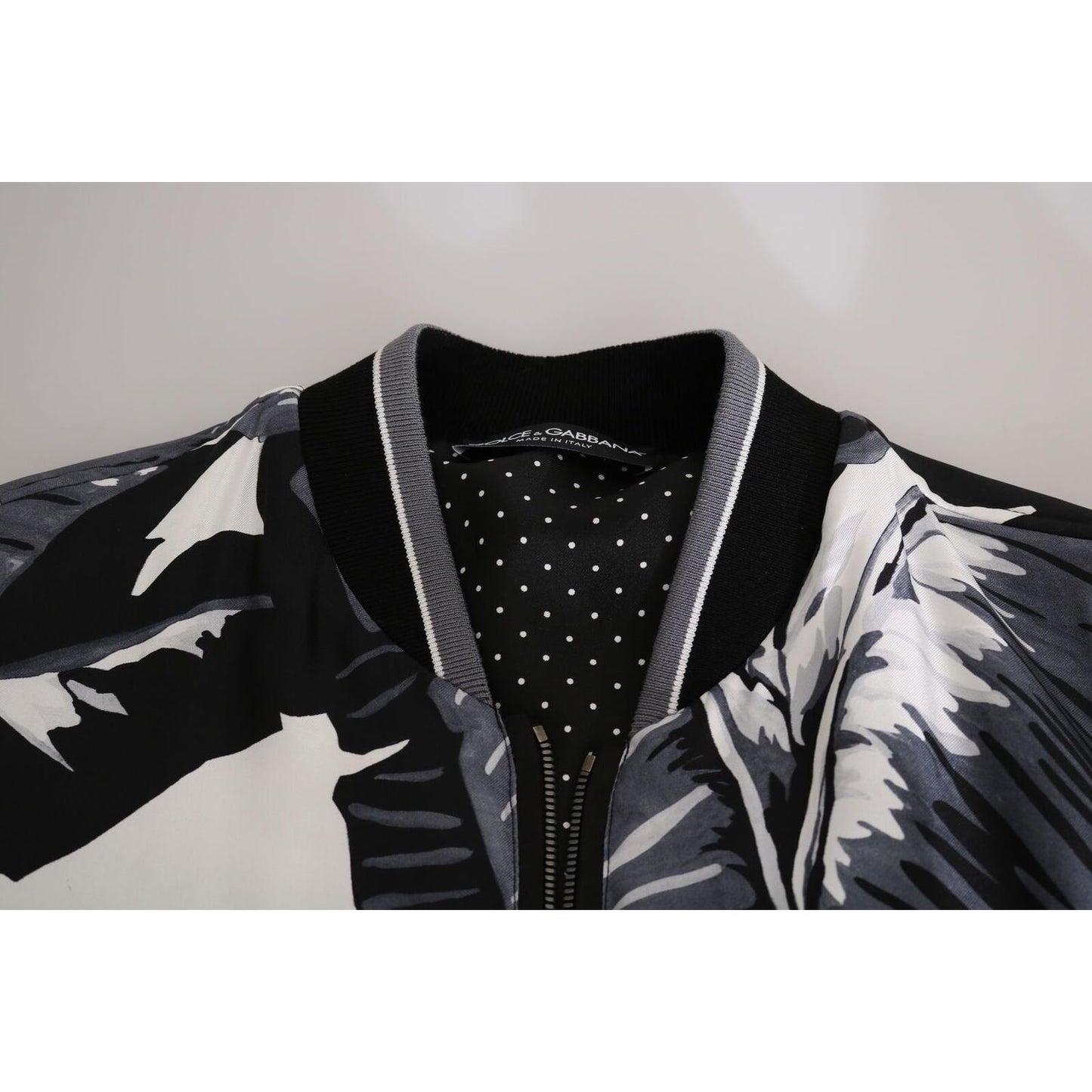 Dolce & Gabbana Elegant Banana Leaf Print Silk Bomber Jacket Dolce & Gabbana Black
