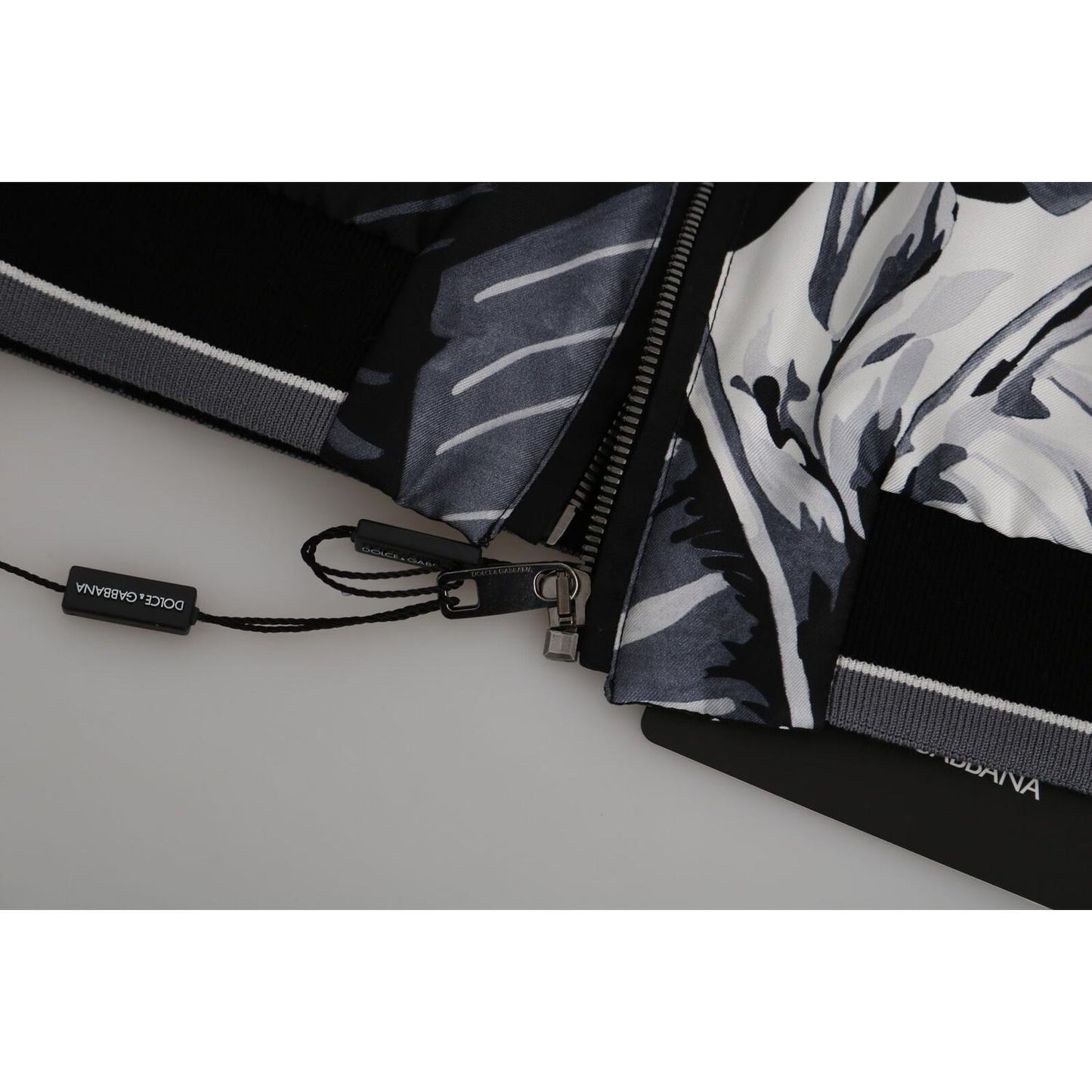 Dolce & Gabbana Elegant Banana Leaf Print Silk Bomber Jacket Dolce & Gabbana Black