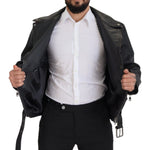 Dolce & Gabbana Black Leather Biker Coat Zipper Jacket JKT3334- 46