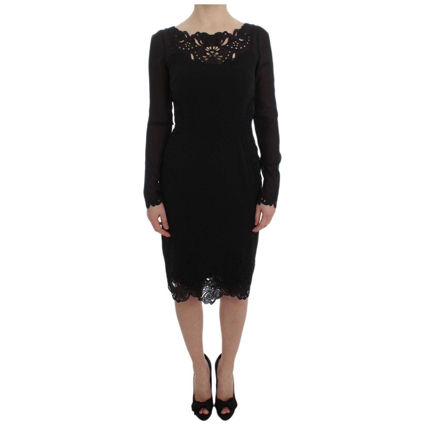 Dolce & Gabbana Elegant Black Floral Lace Sheath Dress Dolce & Gabbana Rosy Brown