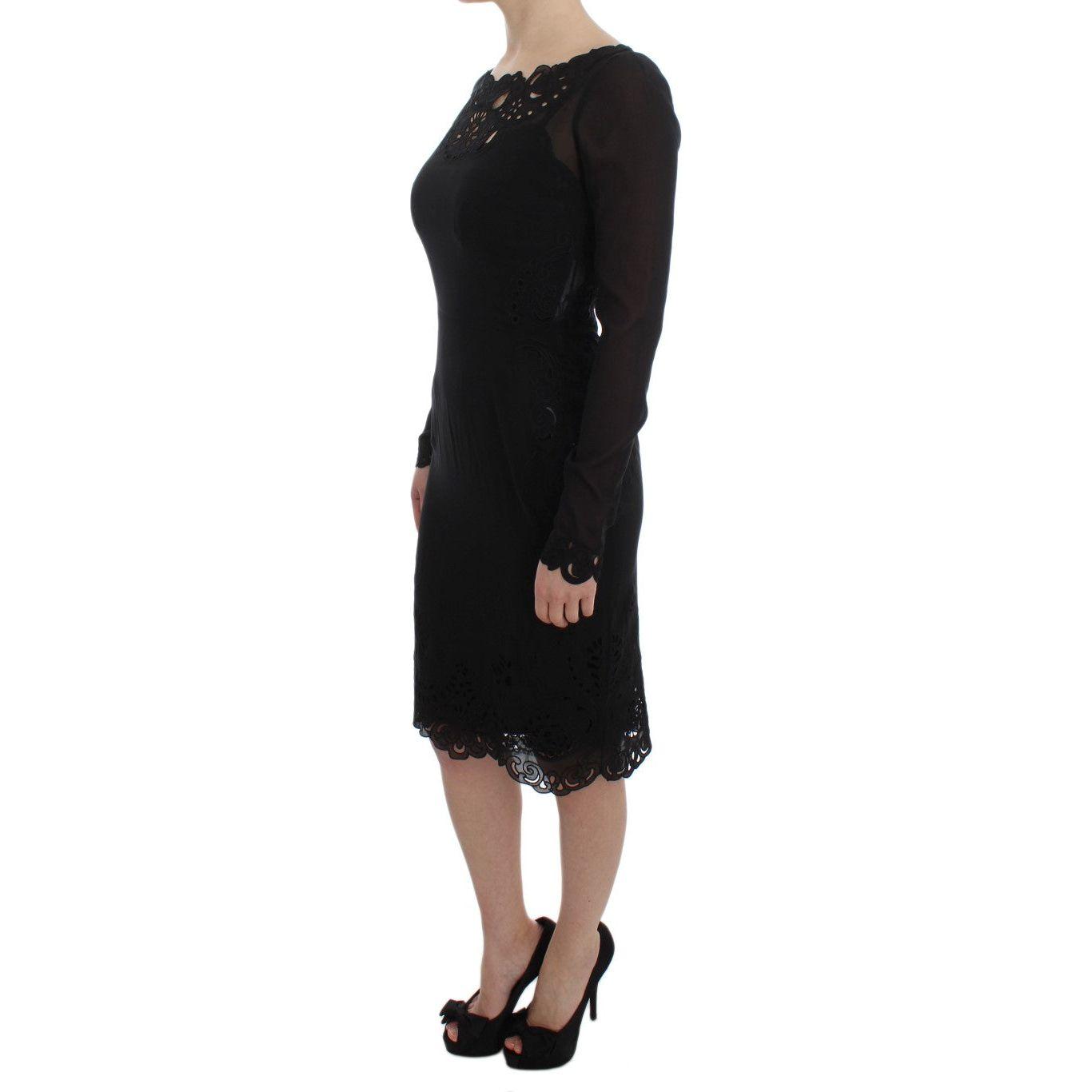 Dolce & Gabbana Elegant Black Floral Lace Sheath Dress Dolce & Gabbana Rosy Brown