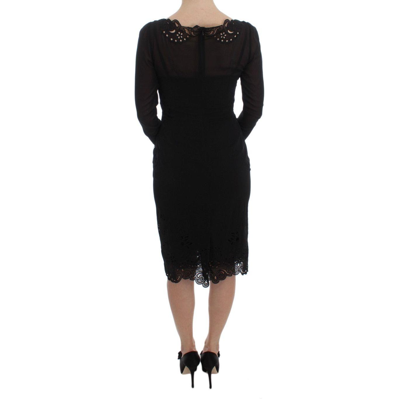 Dolce & Gabbana Elegant Black Floral Lace Sheath Dress Dolce & Gabbana Rosy Brown