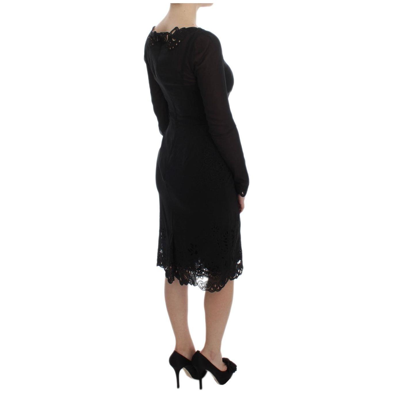 Dolce & Gabbana Elegant Black Floral Lace Sheath Dress Dolce & Gabbana Rosy Brown