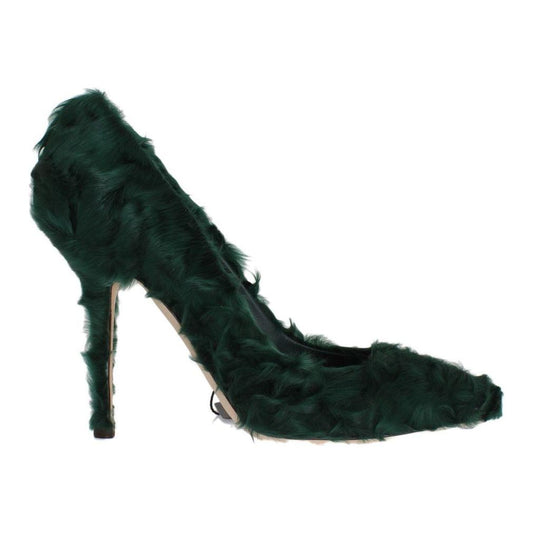 Dolce & Gabbana Green Xiangao Lamb Fur Leather Pumps