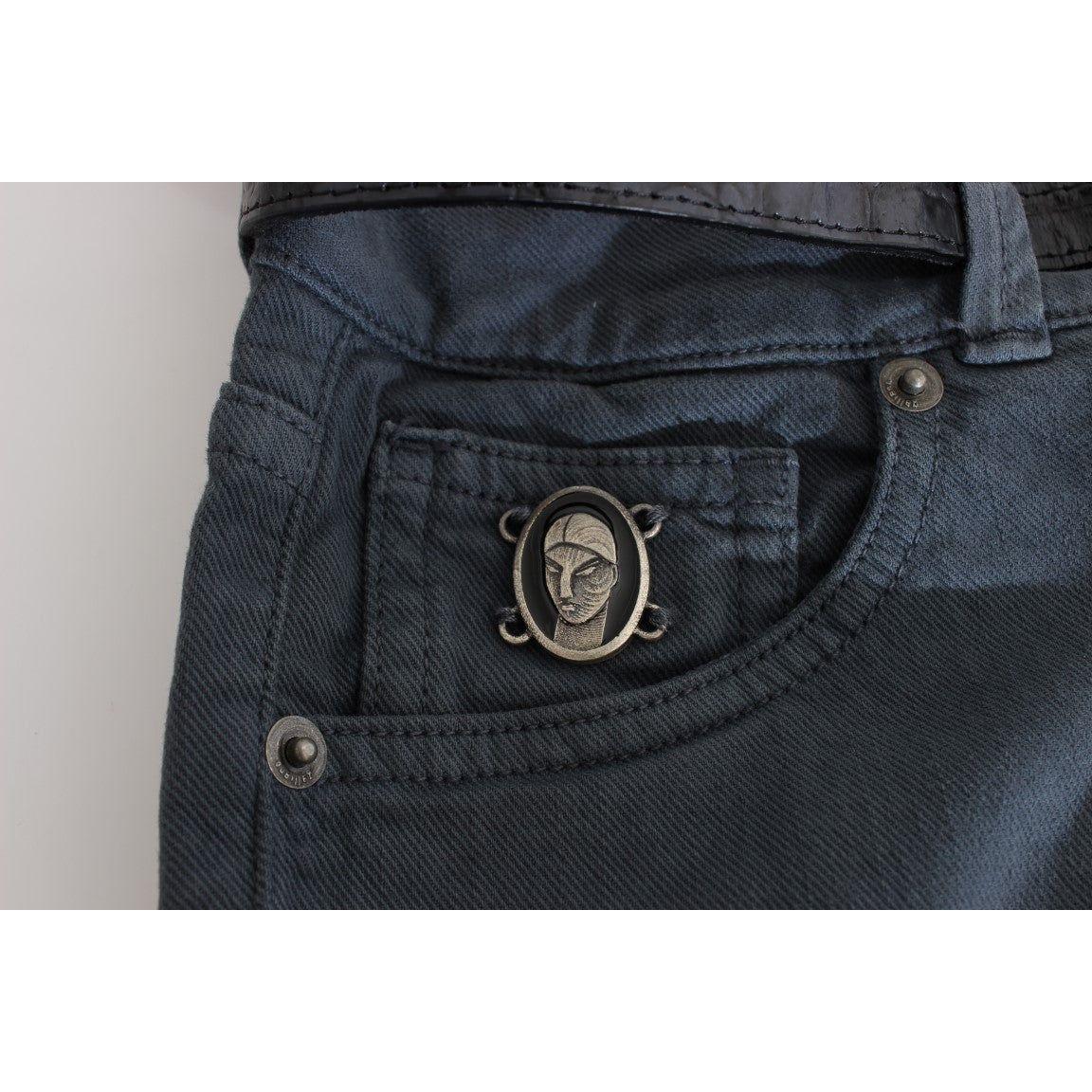 John Galliano Sleek Slim Fit Italian Jeans in Chic Blue Jeans & Pants John Galliano Dark Slate Gray