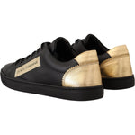 Dolce & Gabbana Black Gold Leather Low Top Sneakers Womens Shoes LA9899#-36.5
