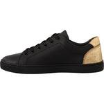 Dolce & Gabbana Black Gold Leather Low Top Sneakers Womens Shoes LA9899- 36