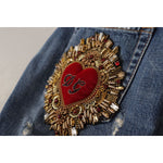 Dolce & Gabbana Blue Denim Baroque Heart Logo Patch Pants Jeans PAN73048 - 38