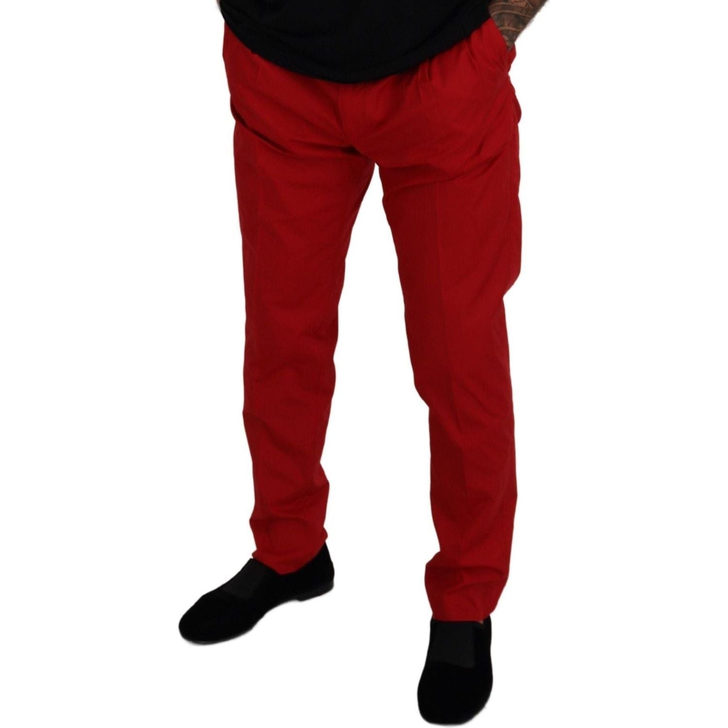 Dolce & Gabbana Red Cotton Slim Fit Trousers Chinos Pants